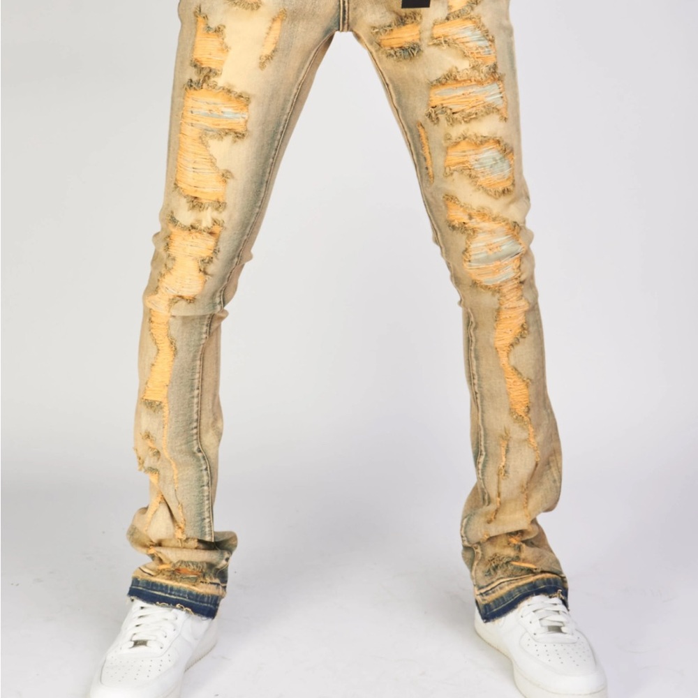 Tan Skinny Distressed Jeans